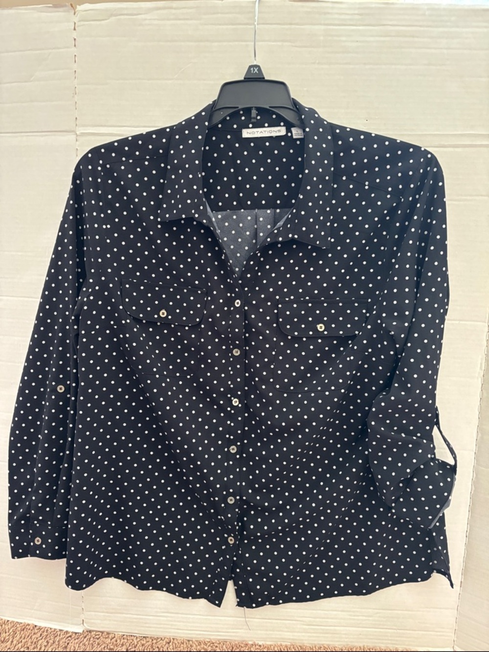 Notations Black Polka Dot Button-Up Shirt